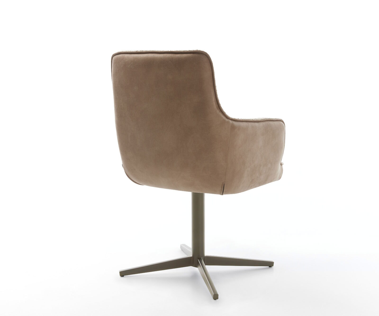 Chaise-pivotante Heira-Flex avec accoudoirs tissu mixte couleur boue pied de chaise 4 branches aspect titane pivotement sur 360° ressorts ensachés 4